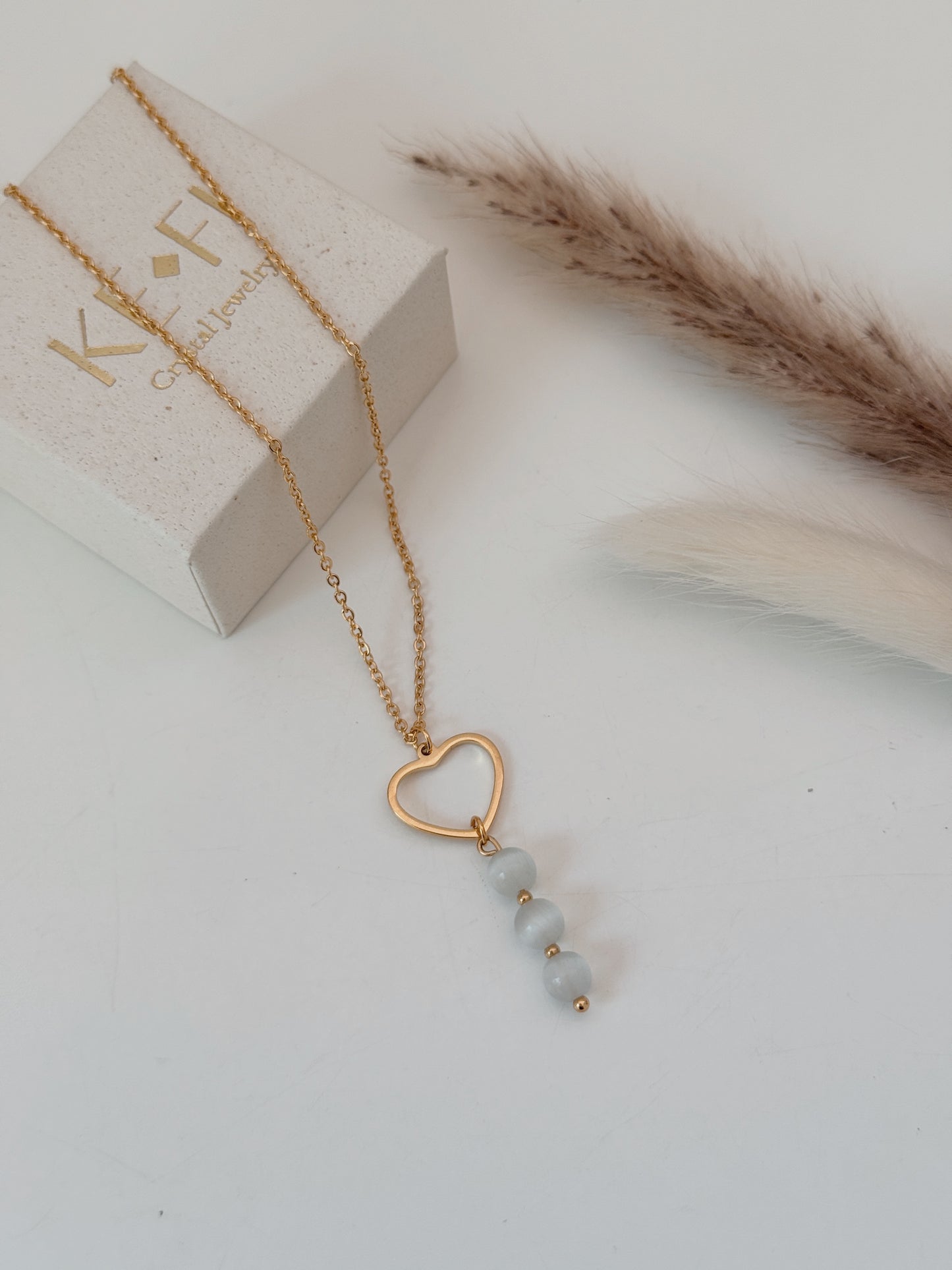 Colar coração Selenite dourado