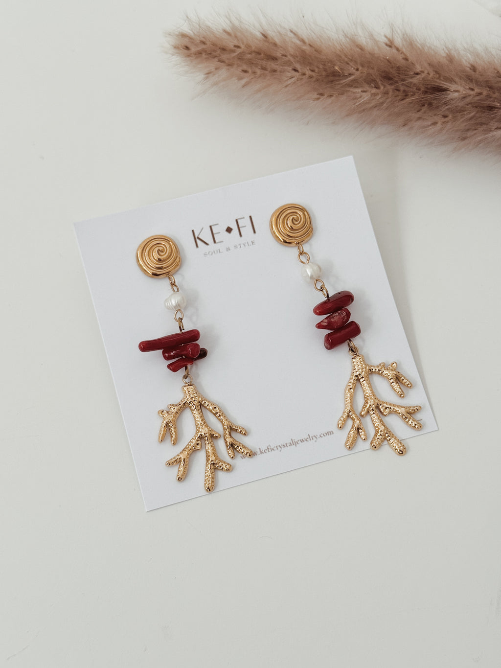 Brincos Coral | Jaspe Vermelho