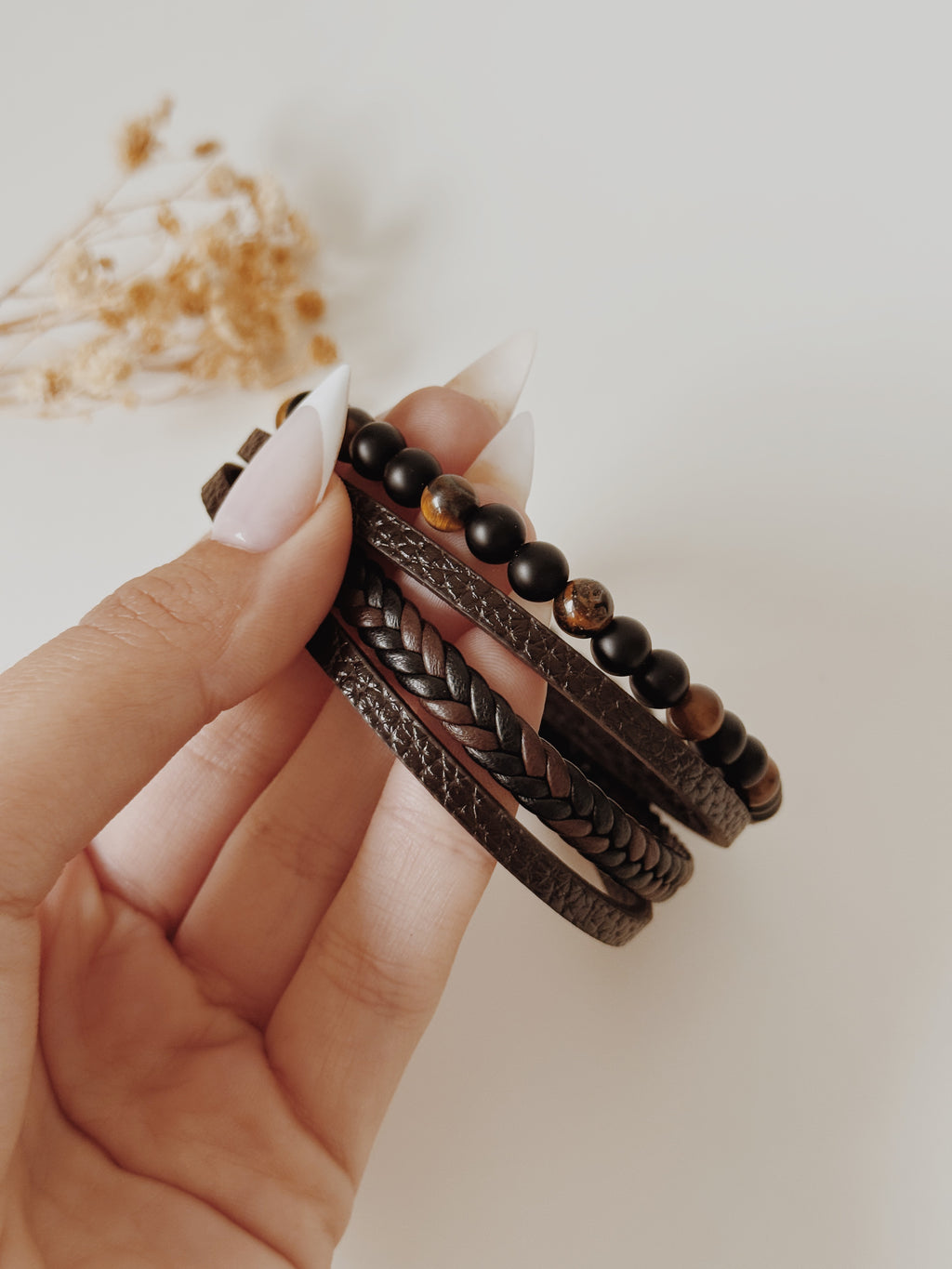 Pulseira Homem Olho de Tigre e Onix
