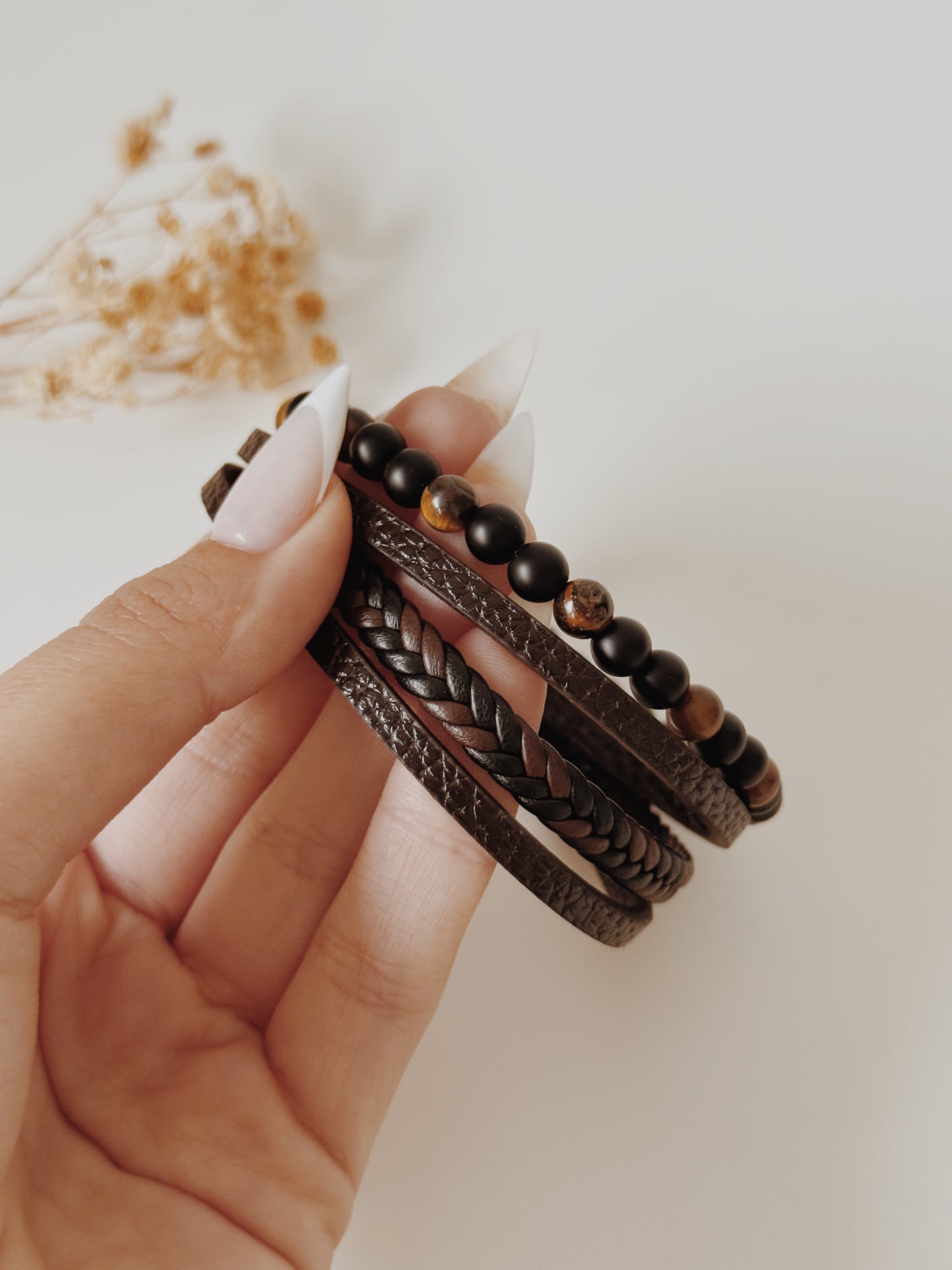Pulseira Homem Olho de Tigre e Onix