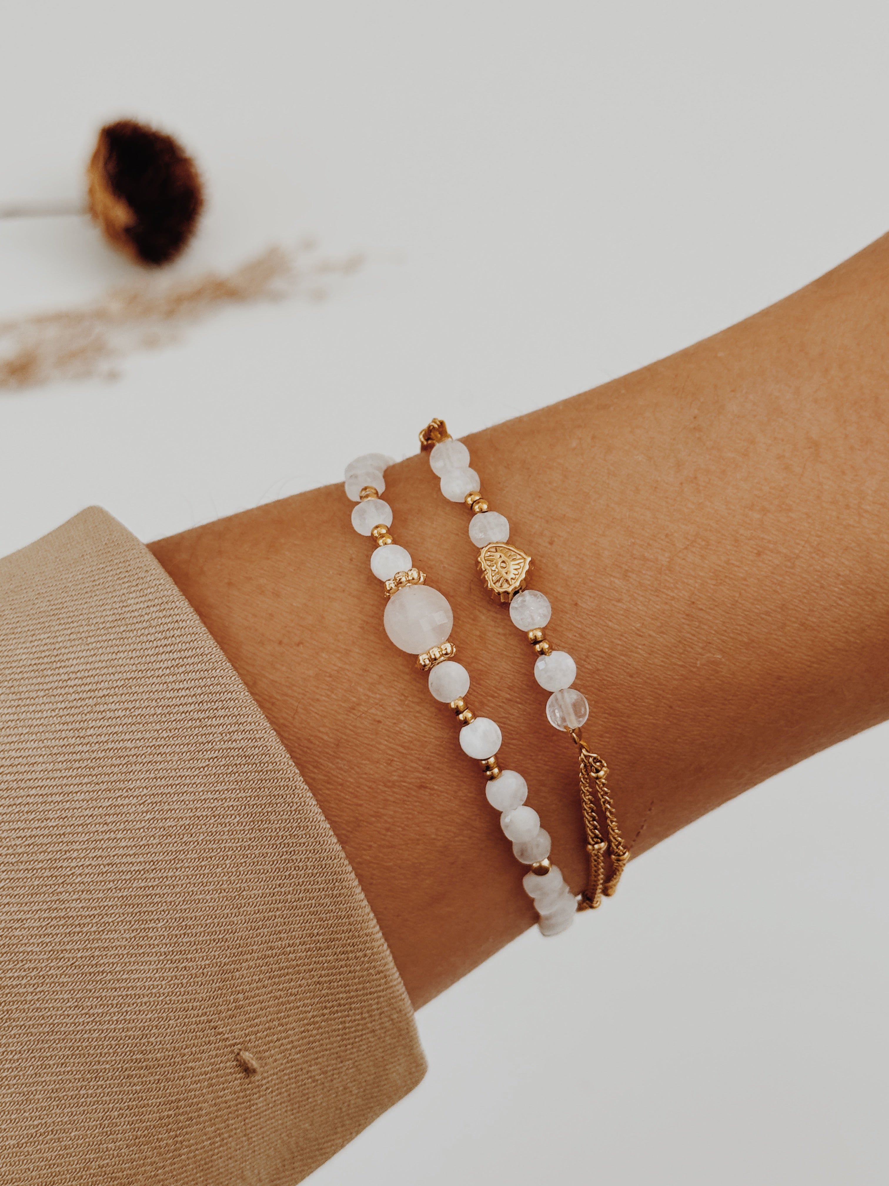 Pulseira Elaris - Pedra da Lua e Quartzo Rosa