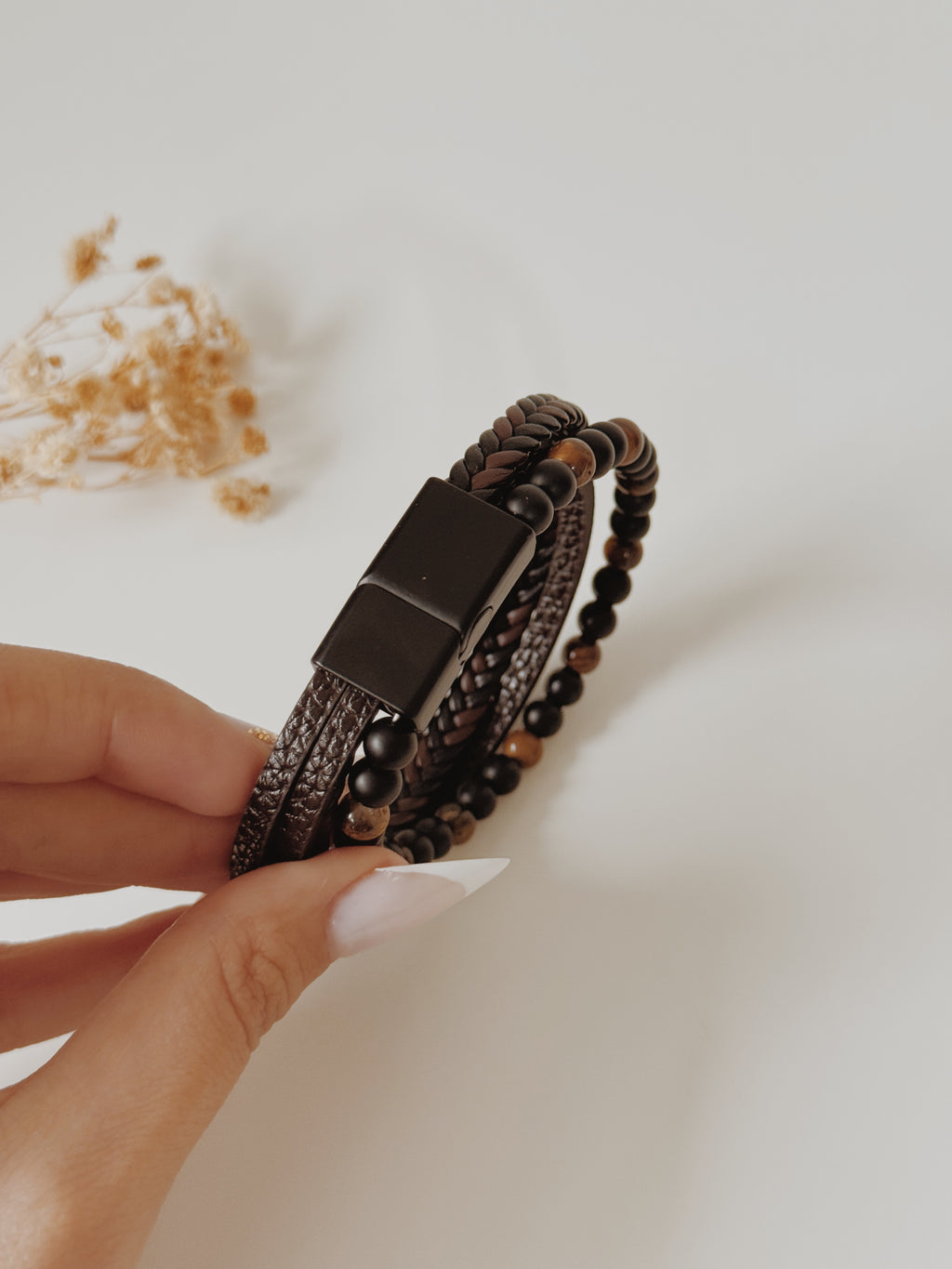 Pulseira Homem Olho de Tigre e Onix