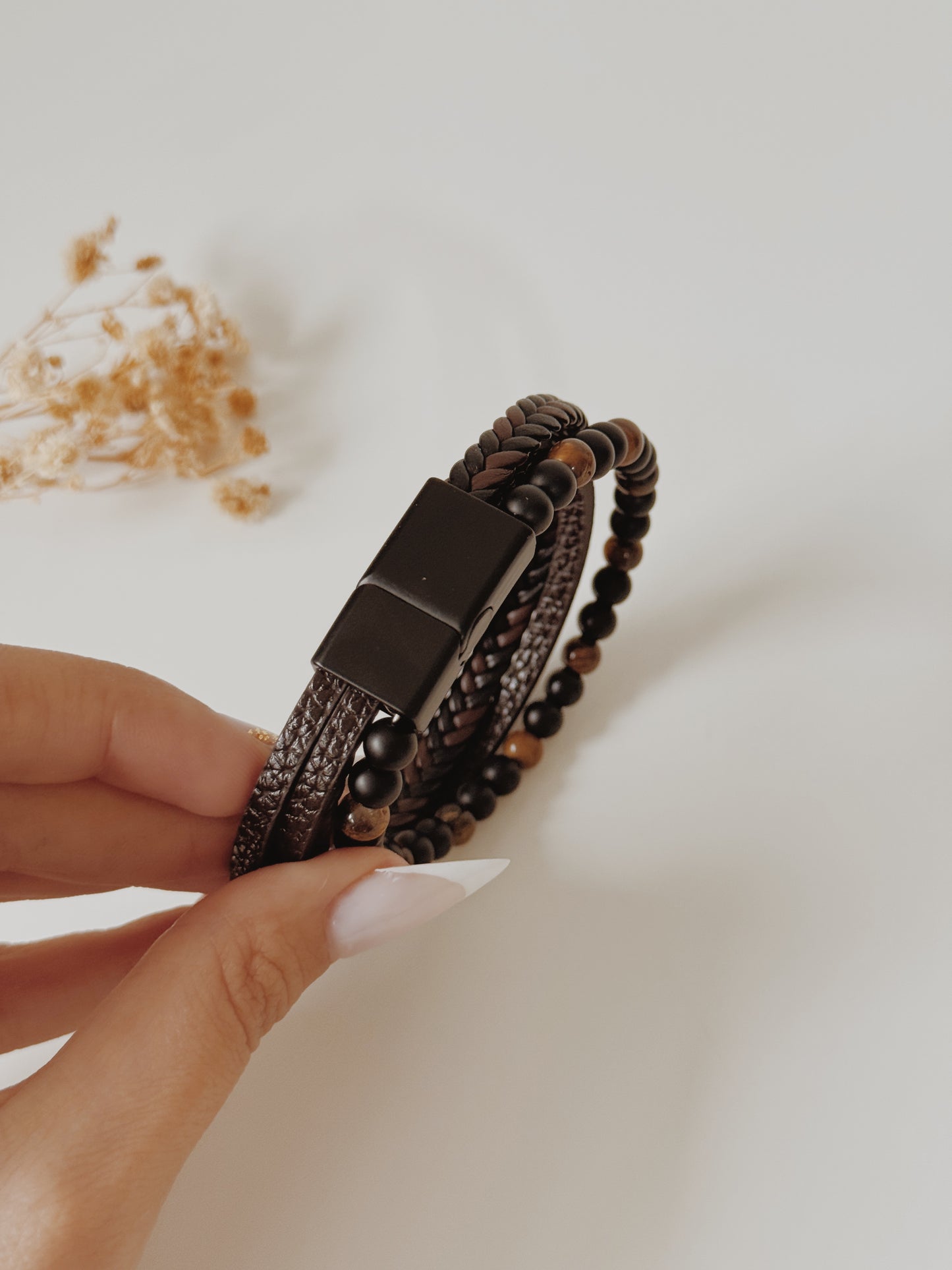 Pulseira Homem Olho de Tigre e Onix