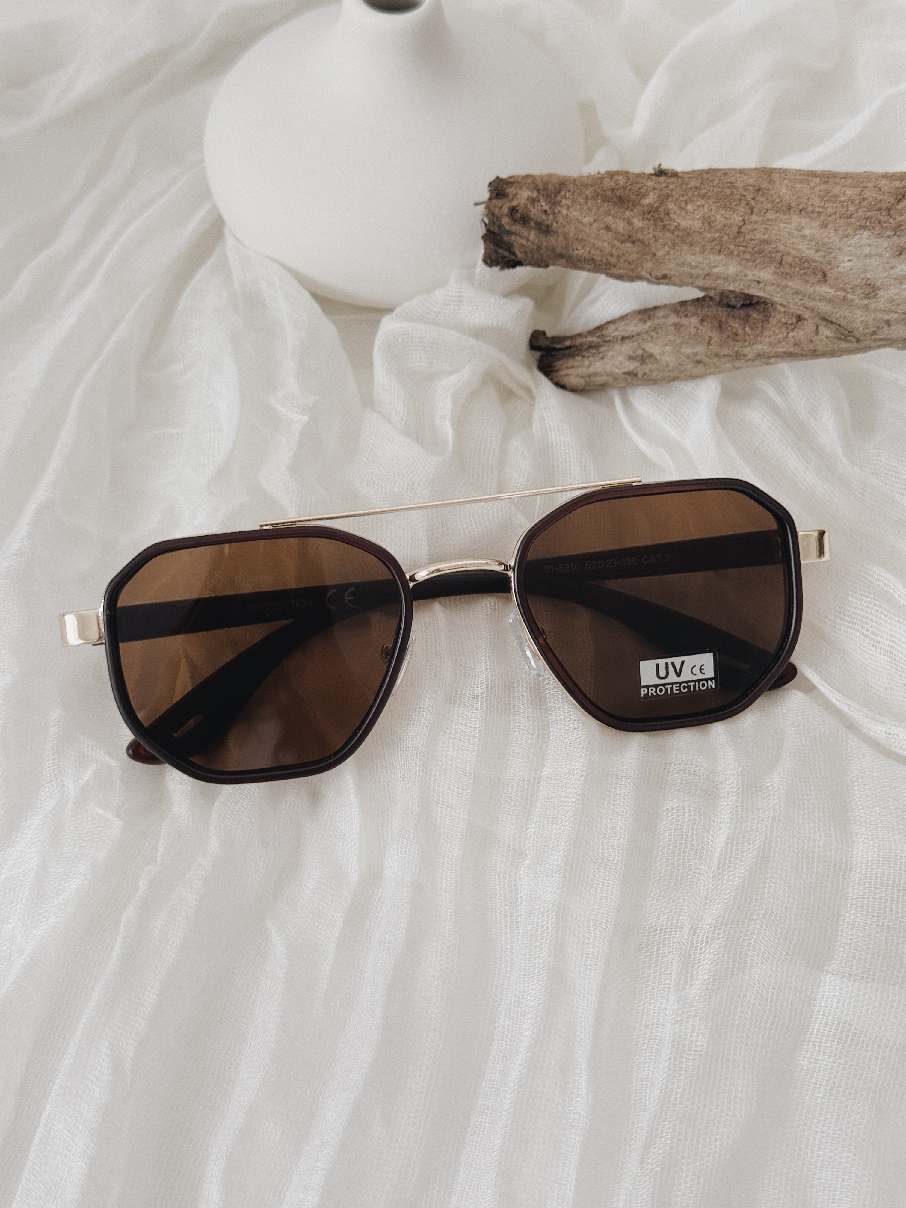 Óculos de sol Unisexo ponte dupla | dourado