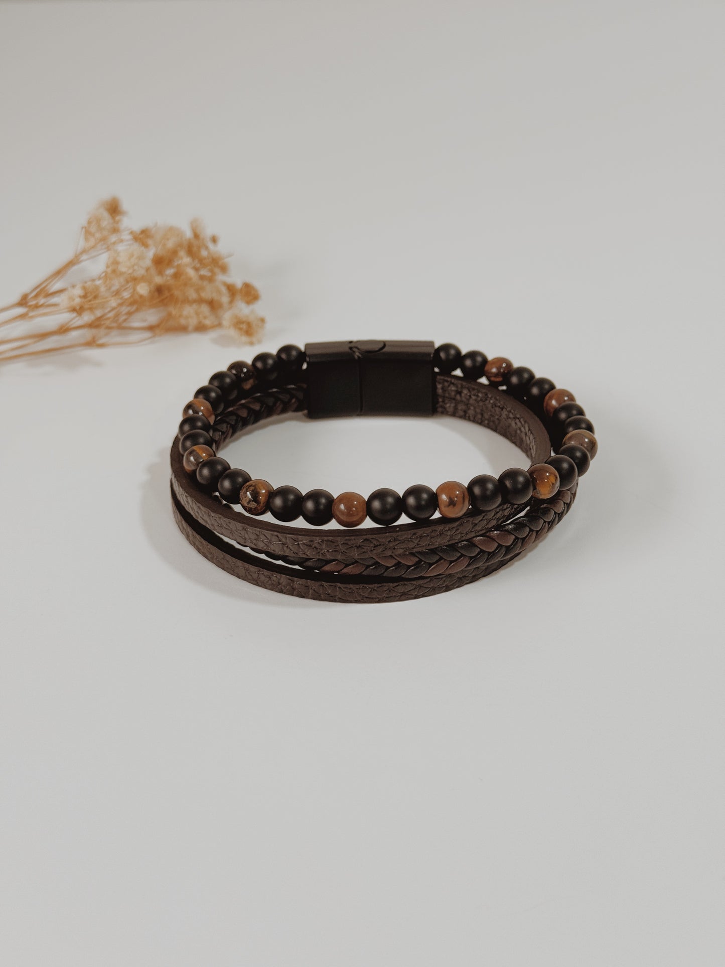 Pulseira Homem Olho de Tigre e Onix