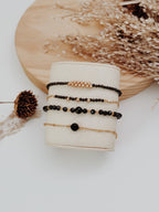 Pulseira gotas douradas - Obsidiana Negra