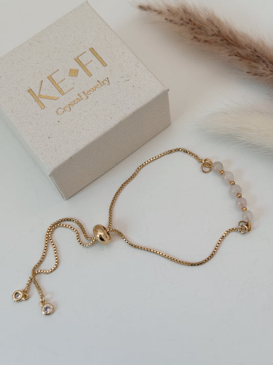 Pulseira Quartzo Rosa dourada