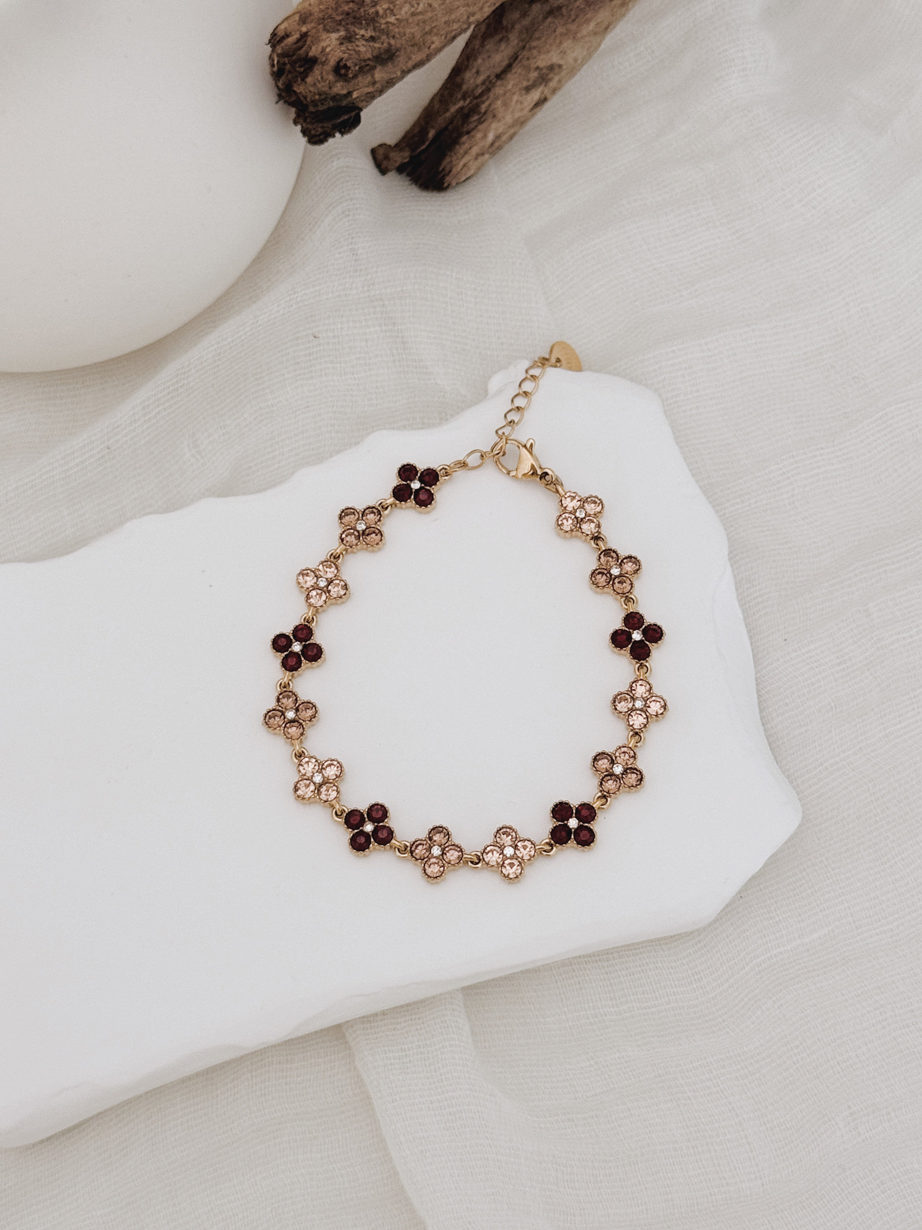 Pulseira Golden Clover | champanhe e bordô