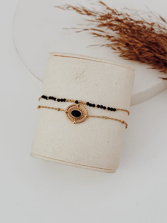 Pulseira dupla - Turmalina e Onix