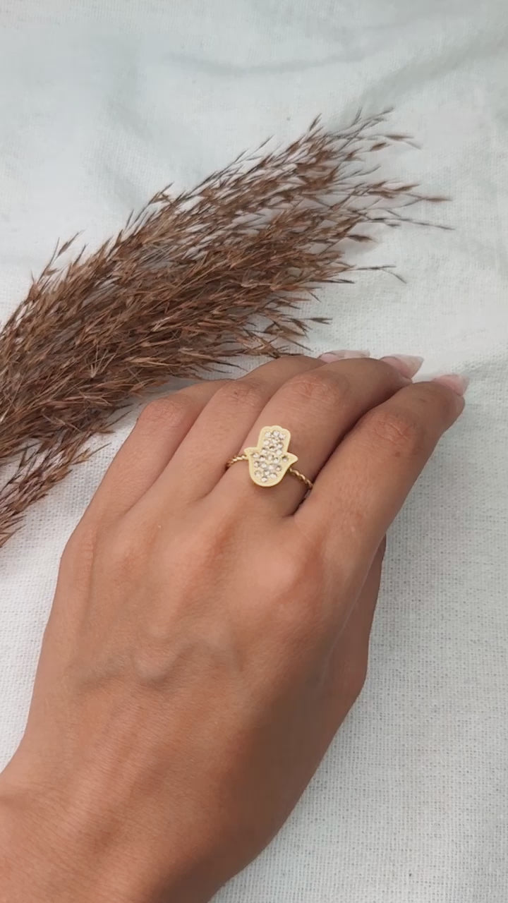 Anel Mão Hamsa dourado